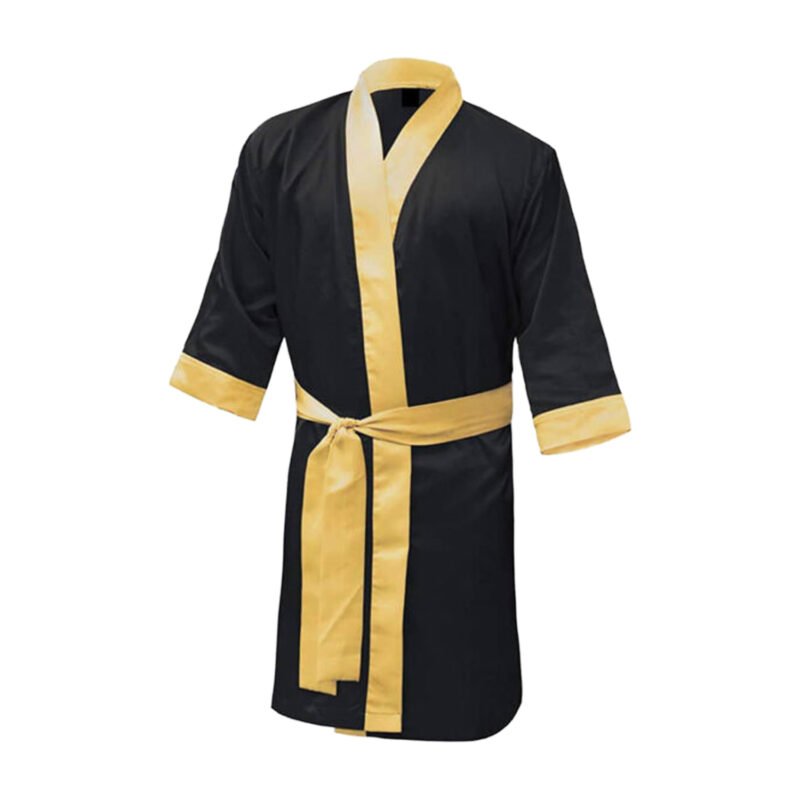 Black and Yellow Satin Boxing Robe – Hoodless Mid-Length Robe