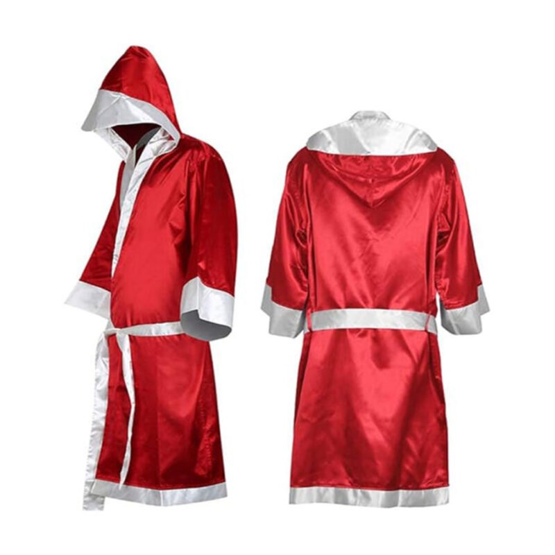 Custom Red Boxing Robe with Hood – Satin Boxing Gown for Ring Walks