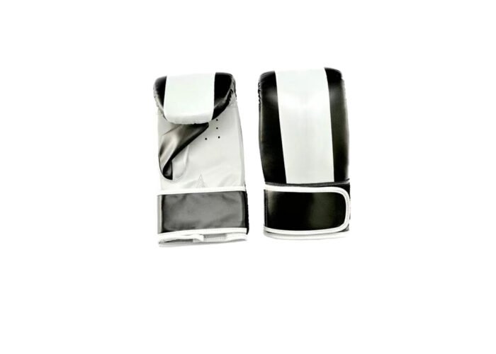 White & Black Stripe PU Bag Gloves – Minimalist Sparring Mitts