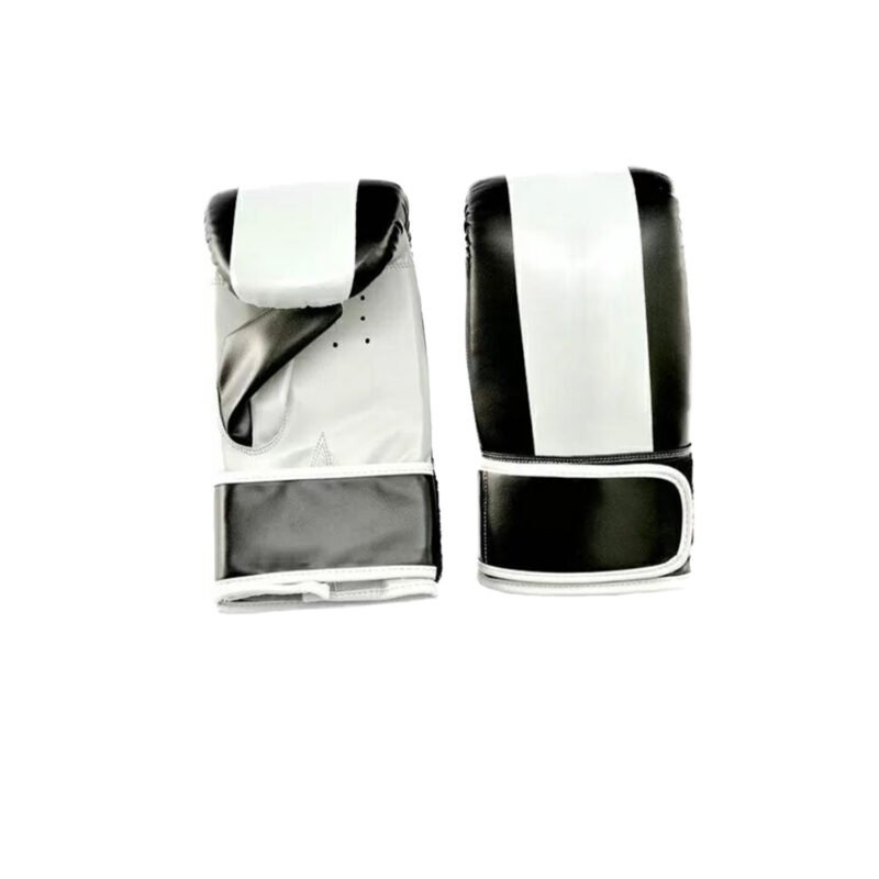 White & Black Stripe PU Bag Gloves – Minimalist Sparring Mitts
