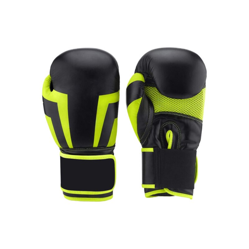 Black and Neon Green Boxing Gloves – PU Gloves with Mesh Palm