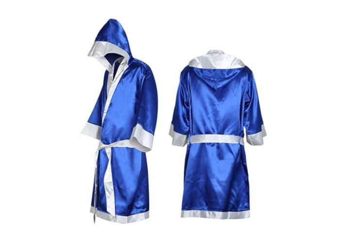 Blue Boxing Robe with Hood – Satin Ring Walk Boxing Gown