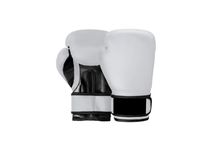 White and Black Boxing Gloves – PU Training Gloves for Beginners & Gym Use