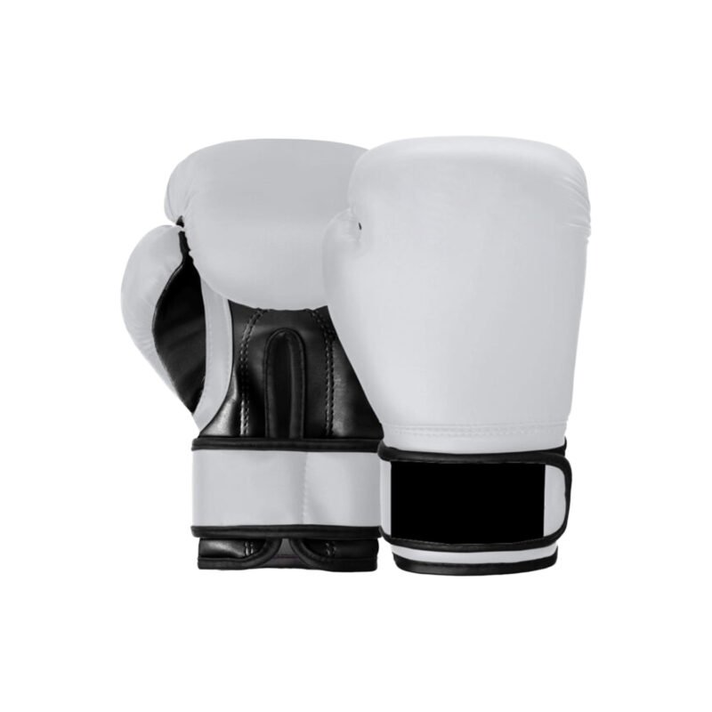 White and Black Boxing Gloves – PU Training Gloves for Beginners & Gym Use