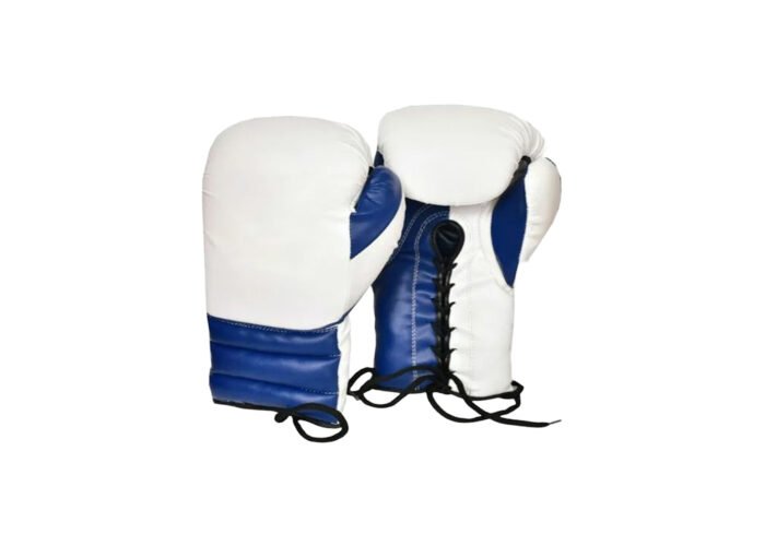 White and Blue Lace-Up Sparring Gloves