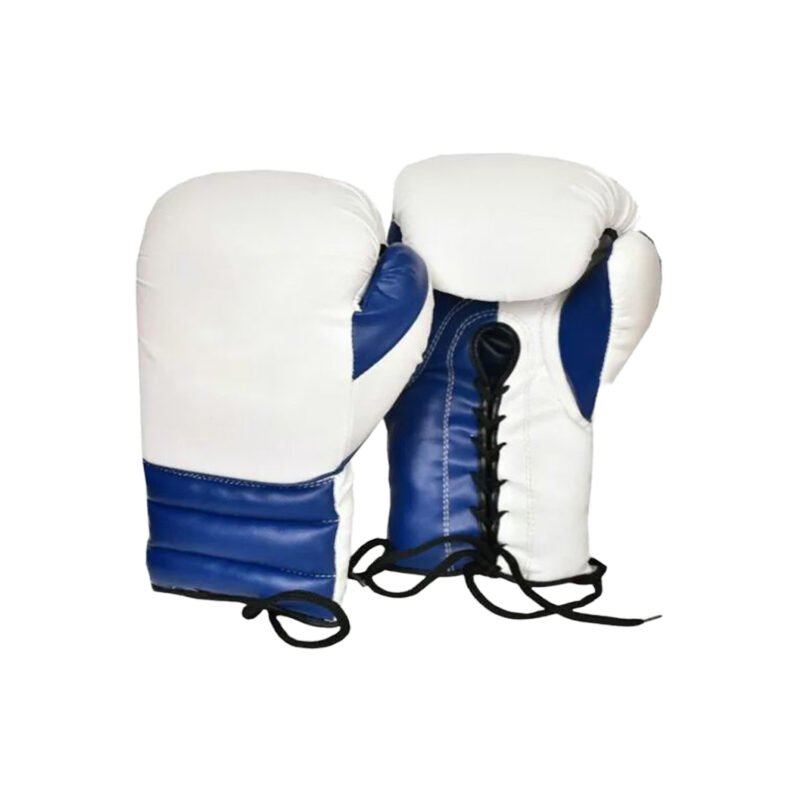 White and Blue Lace-Up Sparring Gloves